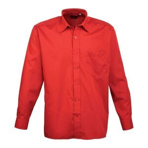 Premier Mens Poplin Long-Sleeved Shirt / Red